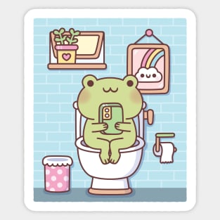 Cute Frog Chilling On Toilet Bowl Sticker